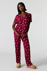 Ensemble pantalon de pyjama et haut boutonné imprimé