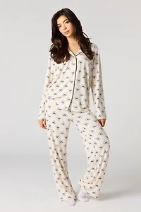 Ensemble pyjama avec haut boutonné col et short