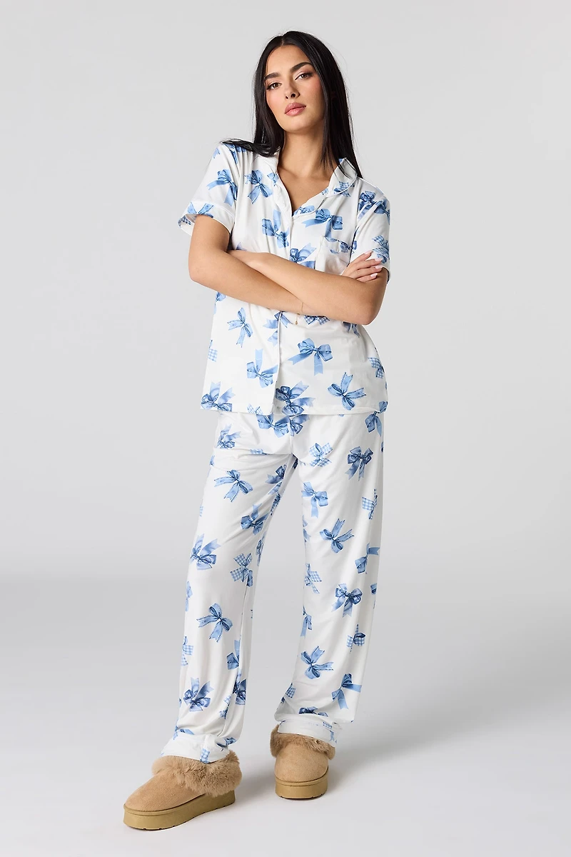Ensemble pyjama avec haut boutonné doux et pantalon