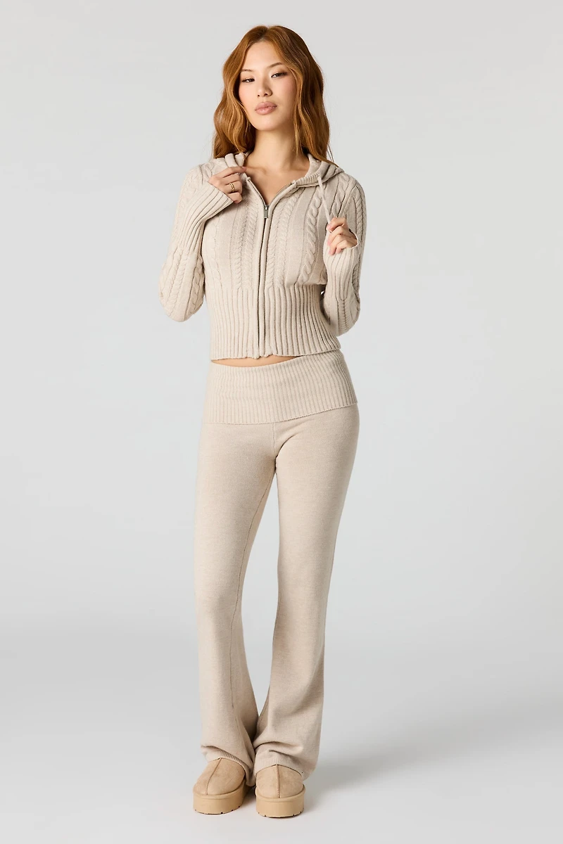 Pantalon à jambe évasée en tricot avec bande pliée