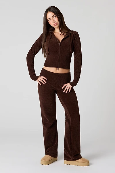 Chenille Knit Foldover Flare Pant