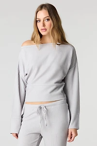 Haut en tricot côtelé à épaules dénudées avec manches longues