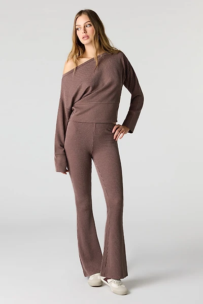 Legging à jambe évasée en tricot côtelé