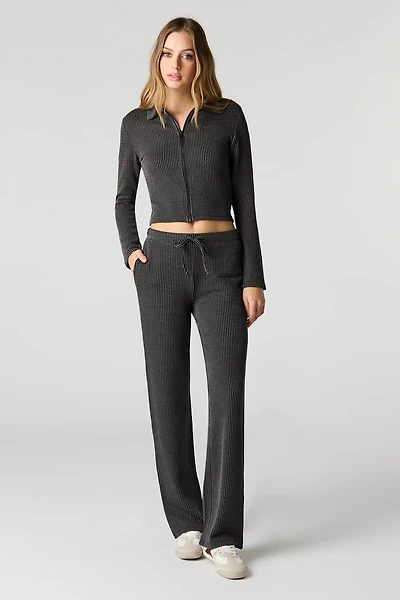 Ribbed Knit Wide Leg Pant