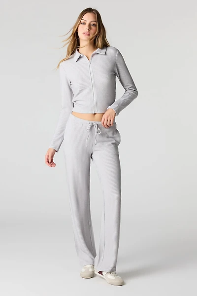 Pantalon à jambe large en tricot côtelé