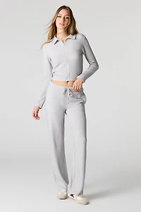 Pantalon à jambe large en tricot côtelé