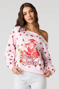 Strawberry Shortcake Print Off Shoulder Fleece Sweatshirt