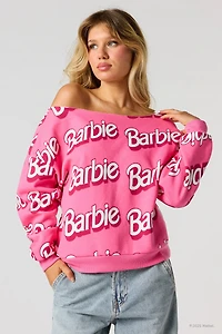 Chandail en molleton avec épaules dénudées et imprimé Barbie™