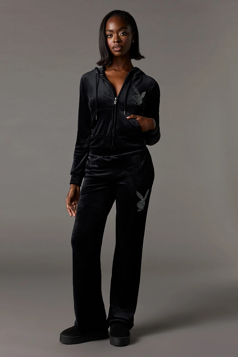 Playboy Rhinestone Velour Sweatpant