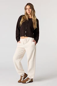 Mossy Knit Button-Up Cardigan