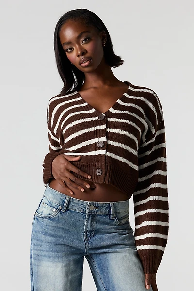 Cardigan boutonné en tricot rayé