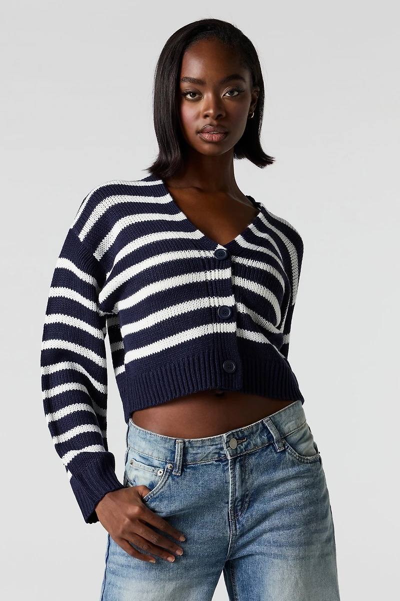 Striped Knit Button-Up Cardigan