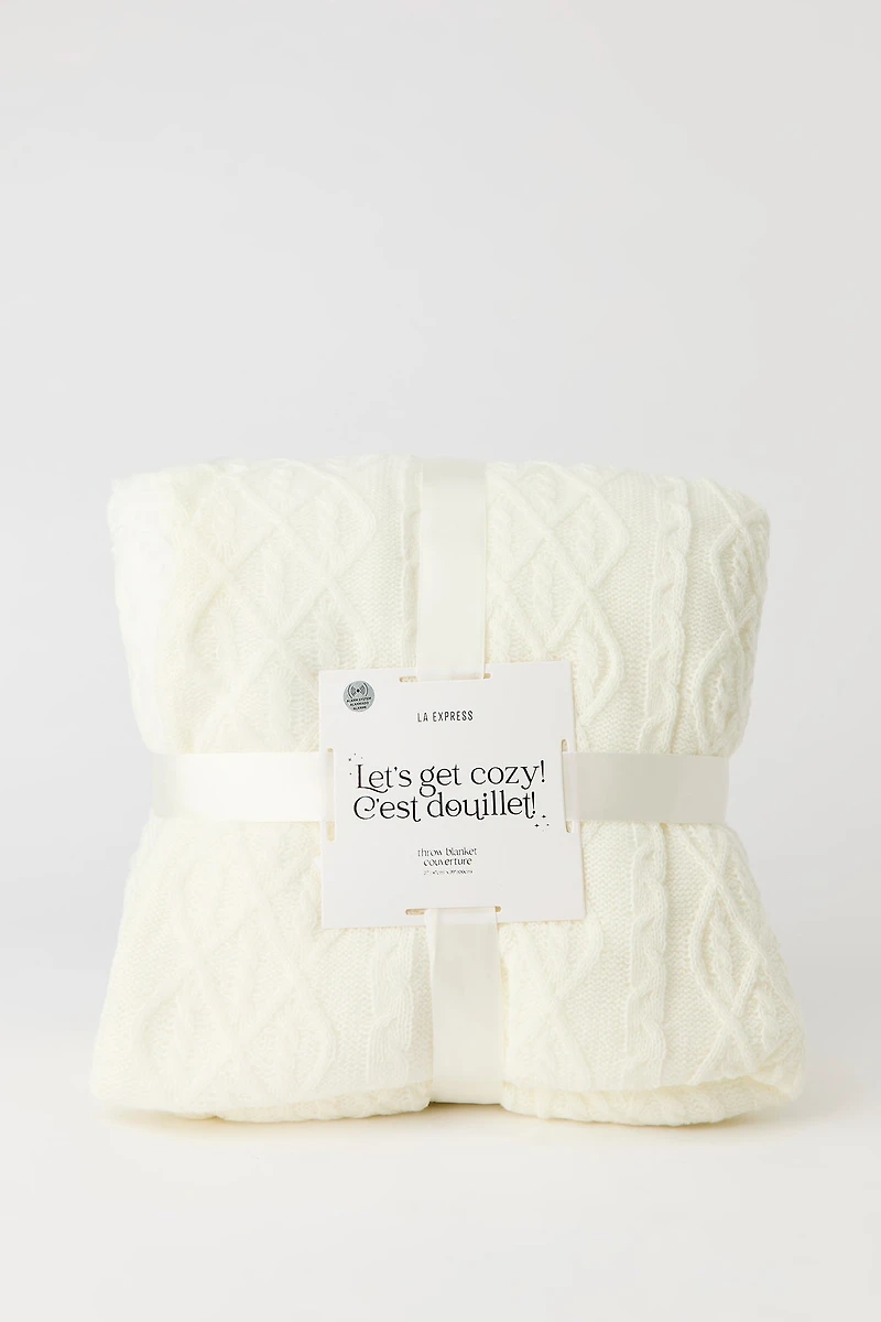 Cable Knit Sherpa Throw Blanket