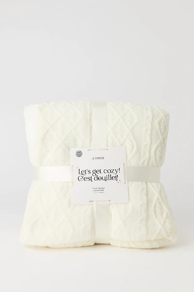 Cable Knit Sherpa Throw Blanket