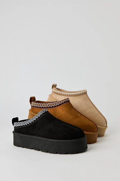 Faux Suede Embroidered Platform Booties