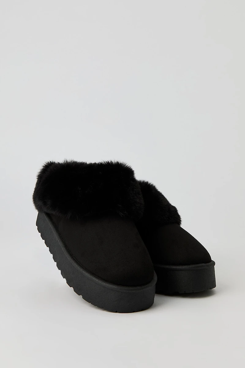 Faux Fur Collared Platform Booties