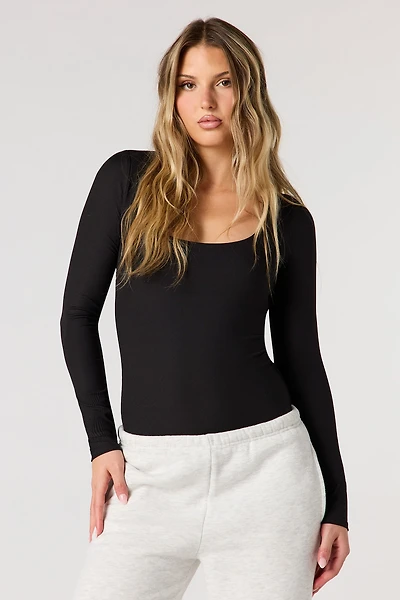 Contour Ribbed Square Neck Long Sleeve Bodysuit