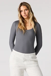 Contour Ribbed Square Neck Long Sleeve Bodysuit