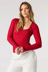 Contour Ribbed Square Neck Long Sleeve Bodysuit