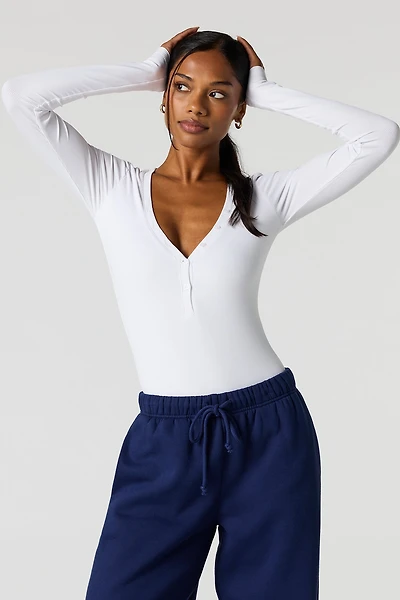 Maillot Contour côtelé Henley à manches longues