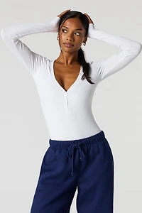 Maillot Contour côtelé Henley à manches longues