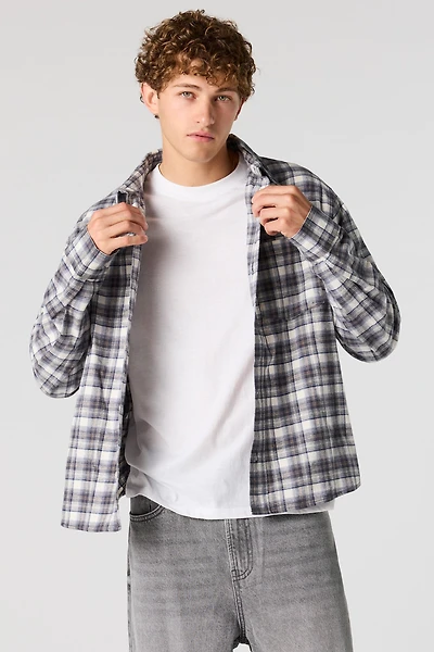 Boxy Flannel Button-Up Top