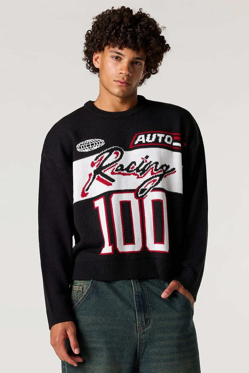 Racing Jacquard Knit Boxy Sweater