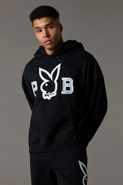 Twill Embroidered Playboy Boxy Fleece Hoodie