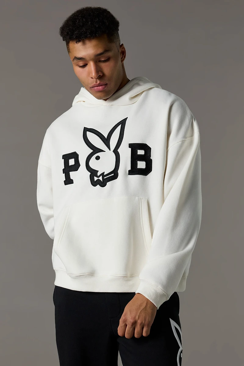 Haut carré à capuchon en molleton avec motif brodé Playboy sergé