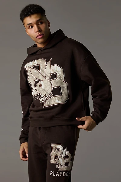 Chenille Embroidered Playboy Fleece Boxy Hoodie