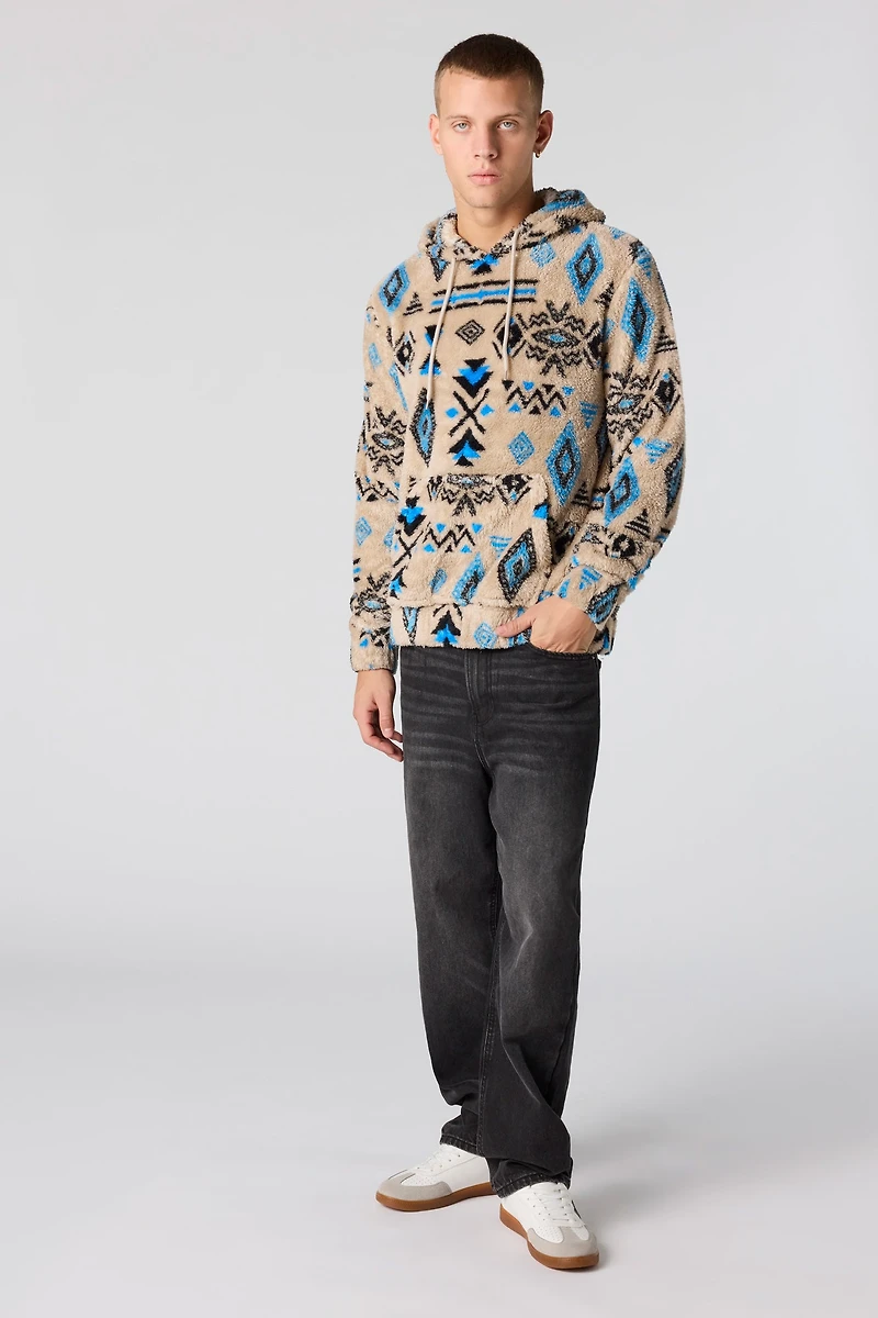 Haut à capuchon imprimé en Sherpa