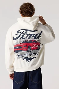 Ford Embroidered & Puffed Print Fleece Zip-Up Boxy Hoodie