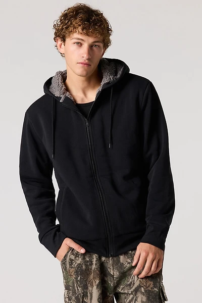 Sherpa Lined Zip-Up Fleece Hoodie