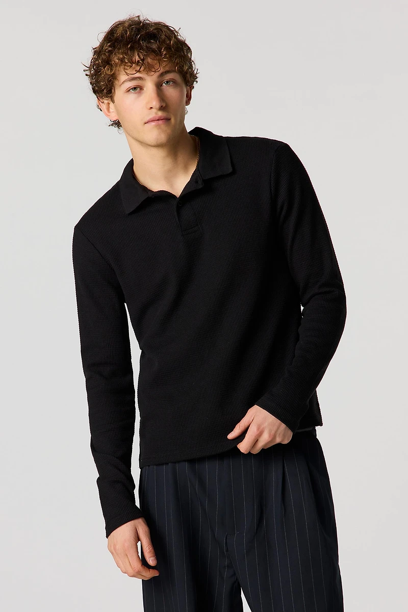 Waffle Knit Polo Top