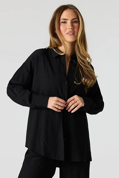 Textured Button-Up Oversized Top