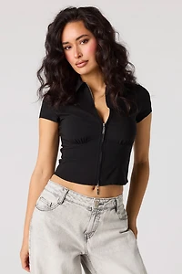 Zip-Up Collared Fitted Top