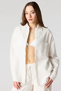 Haut surdimensionné boutonné texturé
