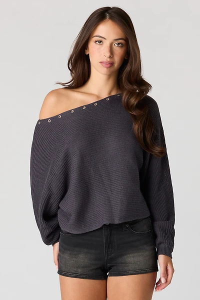 Grommet Off-Shoulder Sweater