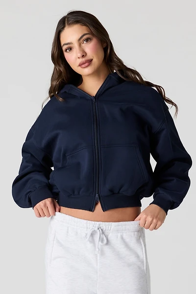 Haut carré à capuchon en molleton de luxe avec fermeture glissière double