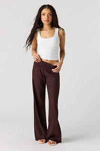 Linen-Blend Foldover Waist Wide Leg Pant