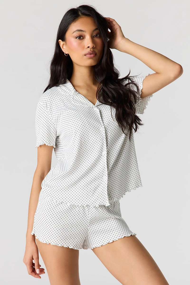Ensemble pyjama avec haut boutonné en pointelle et short