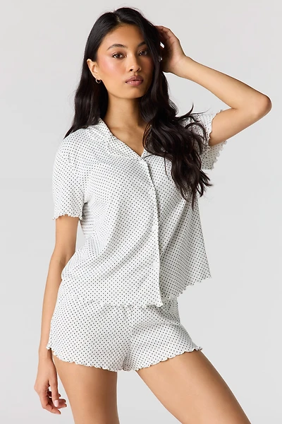 Ensemble pyjama avec haut boutonné en pointelle et short
