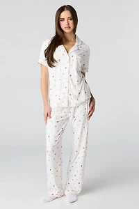 Collared Button-Up Top & Pant Pajama Set