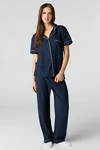 Collared Button-Up Top & Pant Pajama Set