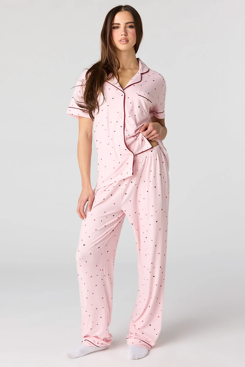 Collared Button-Up Top & Pant Pajama Set