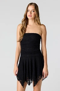 Braless Lace Asymmetrical Mini Dress