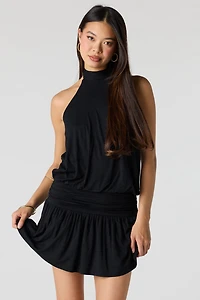 Draped Halter Mini Romper Dress