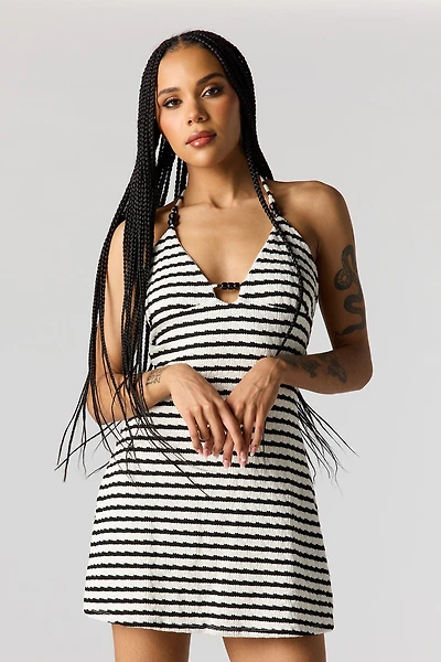 Beaded Knit Halter Mini Dress
