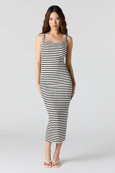 Textured Square Neck Bodycon Midi Dress