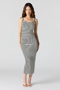 Textured Square Neck Bodycon Midi Dress